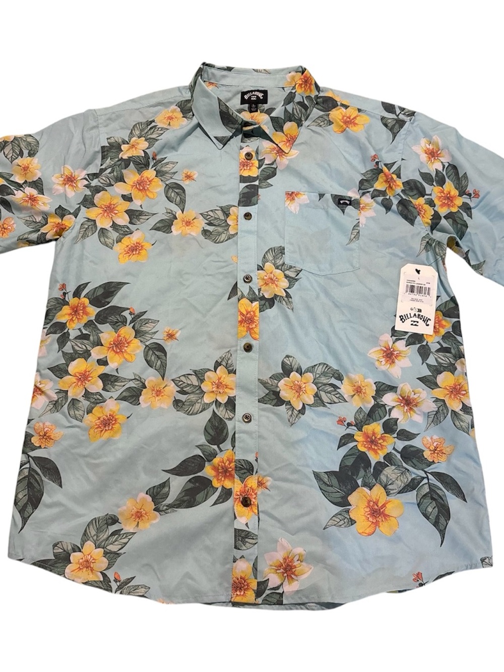 Billabong Light Blue Short-Sleeve Floral Button-Down Shirt